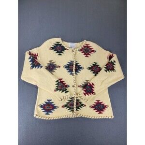 Vintage Christopher & Banks Sweater Womens Medium Aztec Knit Hand Embroidered